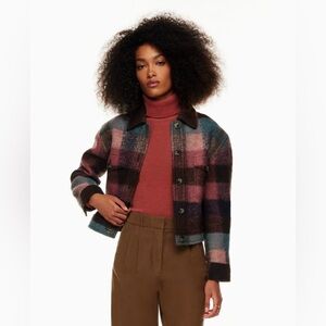 Aritzia‎ Wilfred Free Autumn Cropped Shirt Jacket 2XS Wool Blend Burgundy